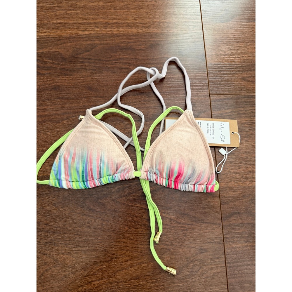 Niyama Sol Maasai String Bikini Top XS Recycled Rainbow Abstract Stripe NWT